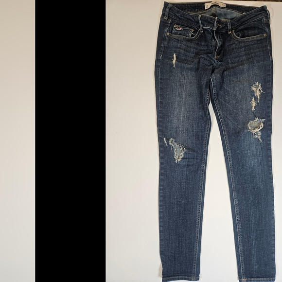 Hollister Jeans Womens 7R 28x31 Distressed Dark Wash Low Rise Skinny Y2K Style - Picture 4 of 12